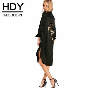 HAODUOYI long satin shirt dress